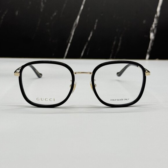 NEW GUCCI GG0955OA 001 BLACK GOLD UNISEX ROUND EYEGLASSES GUCCI - Picture 1 of 11